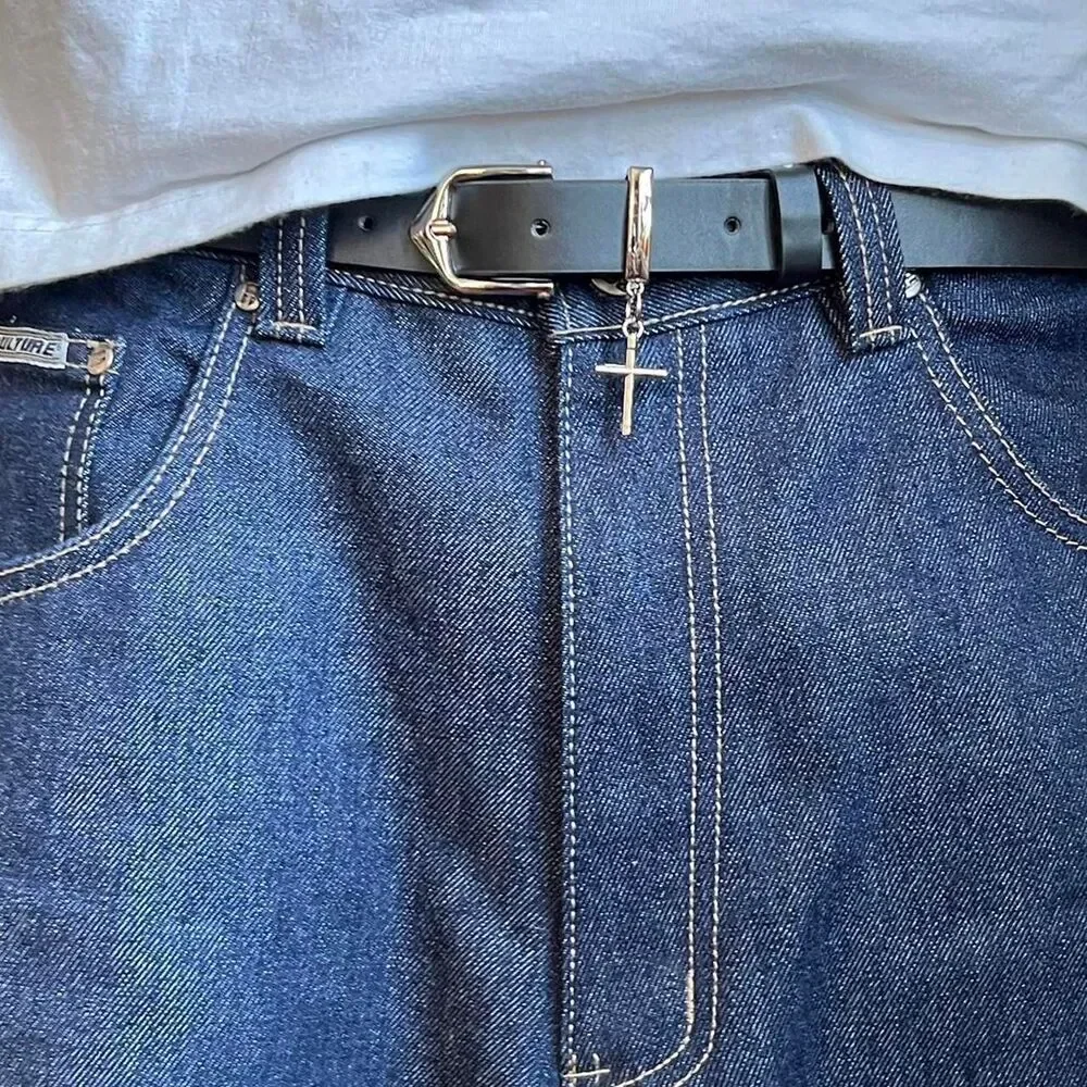 y2k style cross grunge goth emo black slim belt